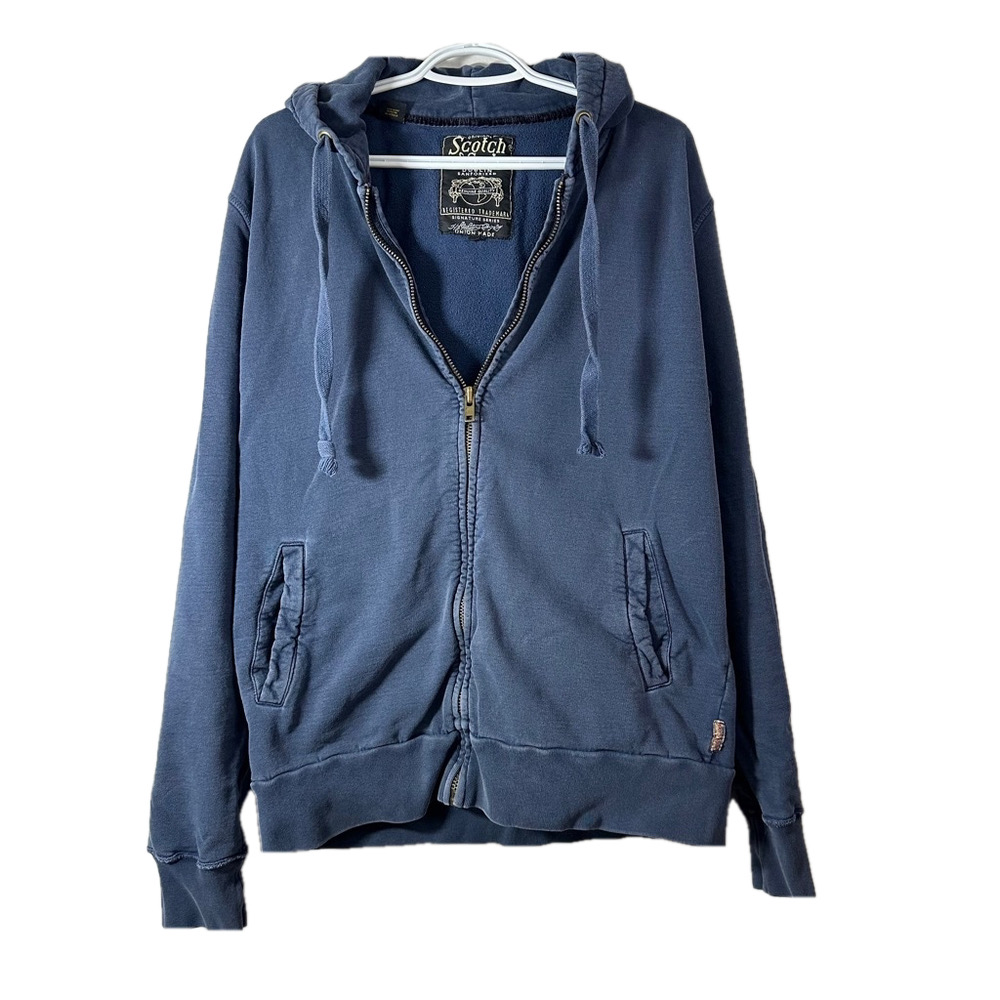 Scotch & Soda Men Navy Blue Full Zip Hoodie Streetwear Grunge Size XL